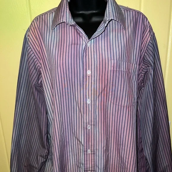 Stafford Custom Tie Dye Colorful Stripe Long Sleeve Button Up Shirt Size 16.5 - Picture 4 of 8